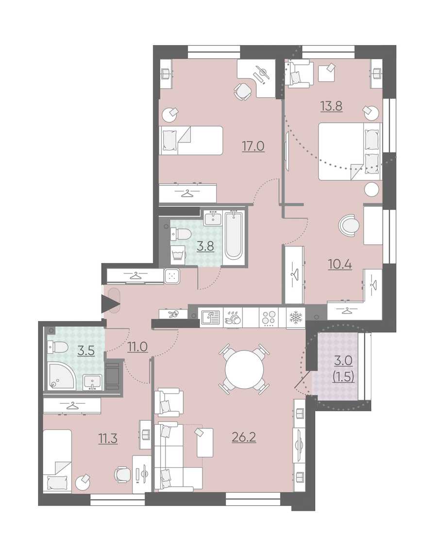 Трехкомнатная квартира в : площадь 98.5 м2 , этаж: 3 – купить в Санкт-Петербурге